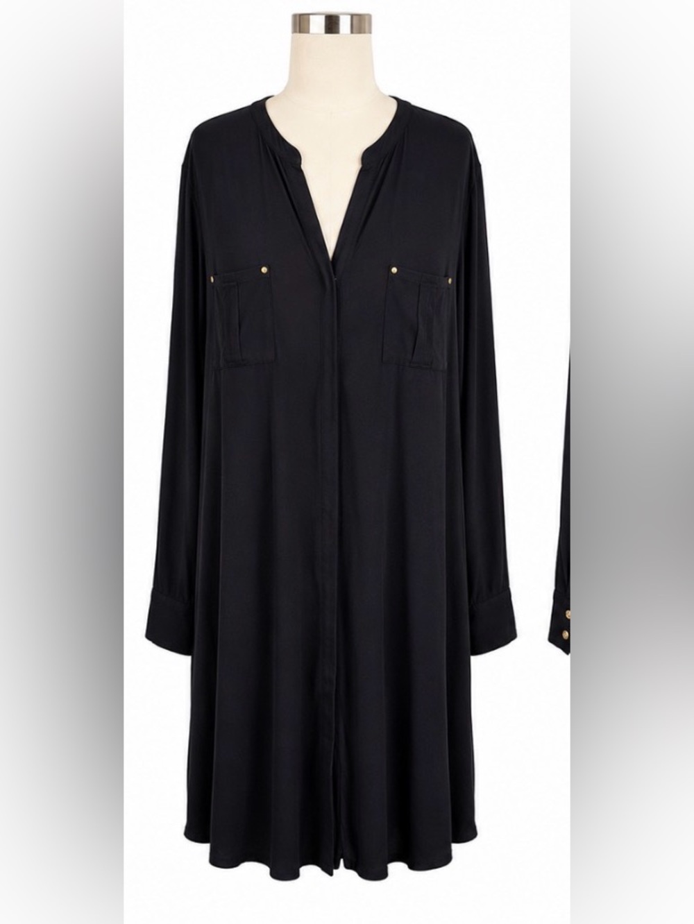 Calvin  Klein Black Long Button-Front Tunic Dress / Shirt Jacket XL